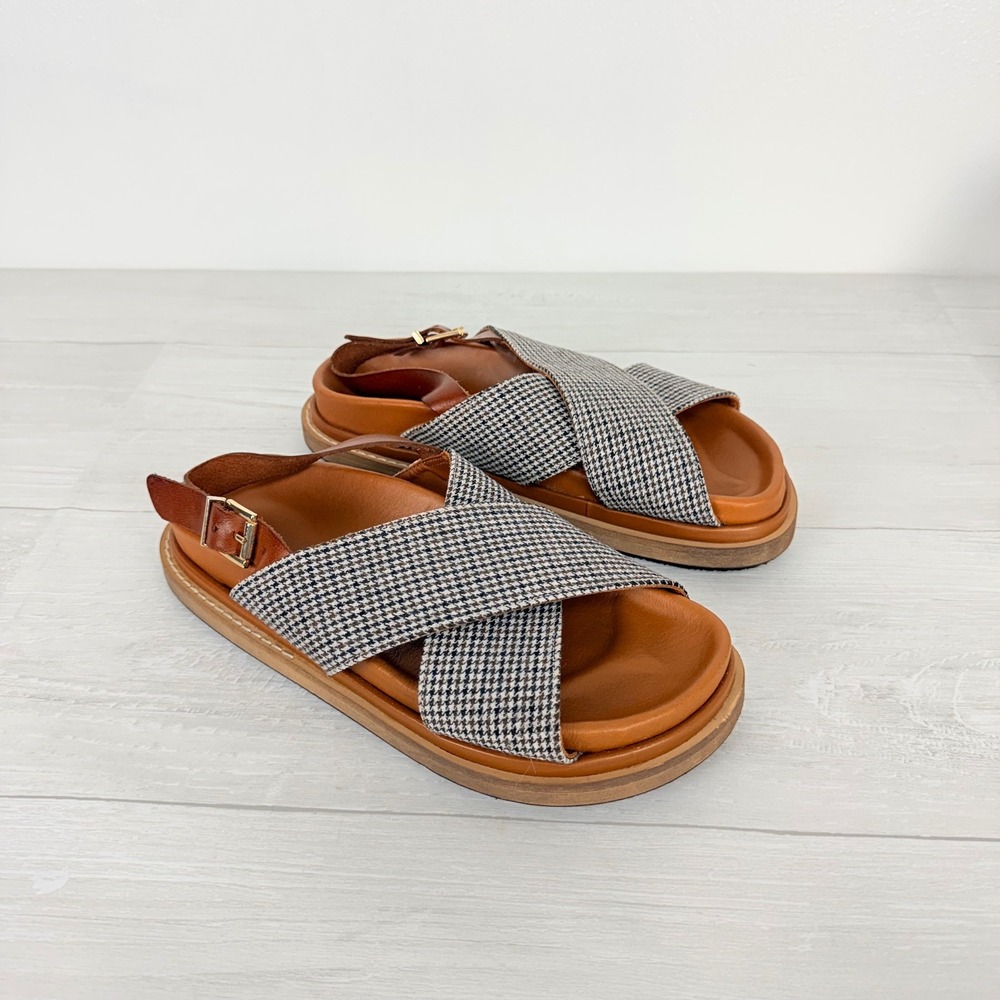 Alohas Marshmallow Sandals Women 39 US 8.5 Brown Houndstooth Platform Crisscross